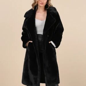 Elegant Black Faux Fur Coat